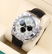 Załaduj obraz do przeglądarki galerii, Rolex Daytona ref. 116519 Silver Racing Black Subs Dial - White Gold 18K - Leather Strap - Full Set