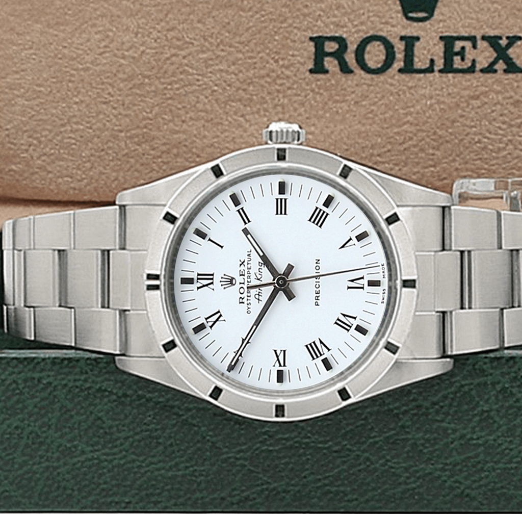 Rolex Air King ref. 14010 White Roman dial Full Set Debonar