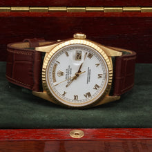 Load image into Gallery viewer, Rolex Day-Date ref. 18238 White Roman Dial - Leather Strap - Full Set