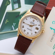 Load image into Gallery viewer, Rolex Day-Date ref. 18238 White Roman Dial - Leather Strap - Full Set