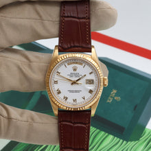 Load image into Gallery viewer, Rolex Day-Date ref. 18238 White Roman Dial - Leather Strap - Full Set