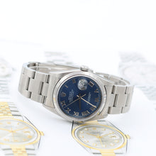 Charger l'image dans la galerie, ON SALE: Rolex Datejust 36 ref. 16200 Blue Soleil Roman Dial Oyster Bracelet - Full Set