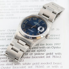 Load image into Gallery viewer, Rolex Datejust 36 ref. 16200 Blue Soleil Roman Dial Oyster Bracelet - Full Set