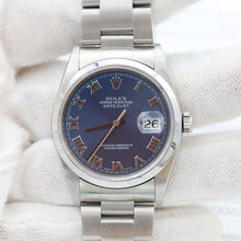 Load image into Gallery viewer, Rolex Datejust 36 ref. 16200 Blue Soleil Roman Dial Oyster Bracelet - Full Set
