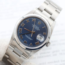 Charger l'image dans la galerie, ON SALE: Rolex Datejust 36 ref. 16200 Blue Soleil Roman Dial Oyster Bracelet - Full Set