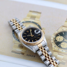Załaduj obraz do przeglądarki galerii, Rolex Datejust Lady ref. 69173 Steel/Gold- Jubilee Bracelet - Black Dial with Golden Indexes