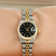 Załaduj obraz do przeglądarki galerii, Rolex Datejust Lady ref. 69173 Steel/Gold- Jubilee Bracelet - Black Dial with Golden Indexes