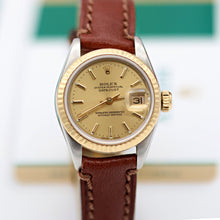 Załaduj obraz do przeglądarki galerii, Rolex Datejust Lady ref. 69173 Steel/Gold - Champagne Dial - Leather Strap