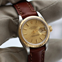 Załaduj obraz do przeglądarki galerii, Rolex Datejust Lady ref. 69173 Steel/Gold - Champagne Dial - Leather Strap