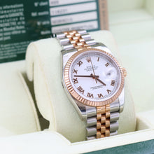 Załaduj obraz do przeglądarki galerii, ON SALE: Rolex Datejust 36 ref. 116231 White Roman Dial - Steel/Rose Gold Jubilee - Full Set