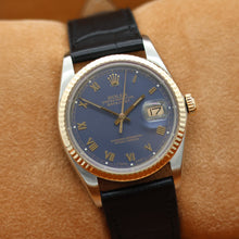 Load image into Gallery viewer, Rolex Datejust ref. 16013 Blue Roman Dial - Leather Strap - Full set