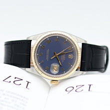 Load image into Gallery viewer, Rolex Datejust ref. 16013 Blue Roman Dial - Leather Strap - Full set