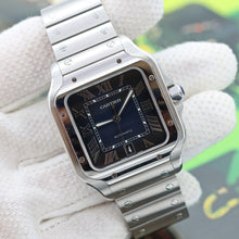 Bild in Galerie-Viewer laden, Cartier Santos blaues Zifferblatt ref. WSSA0030 – Vollständiger Satz