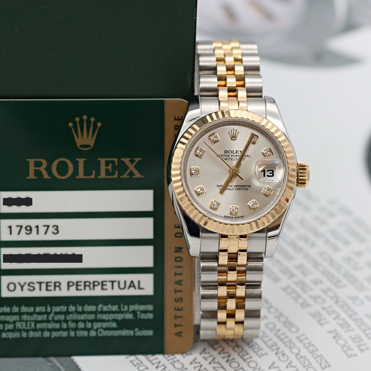 Rolex Lady-Datejust ref. 179171 - Silver Diamonds Dial - Full Set