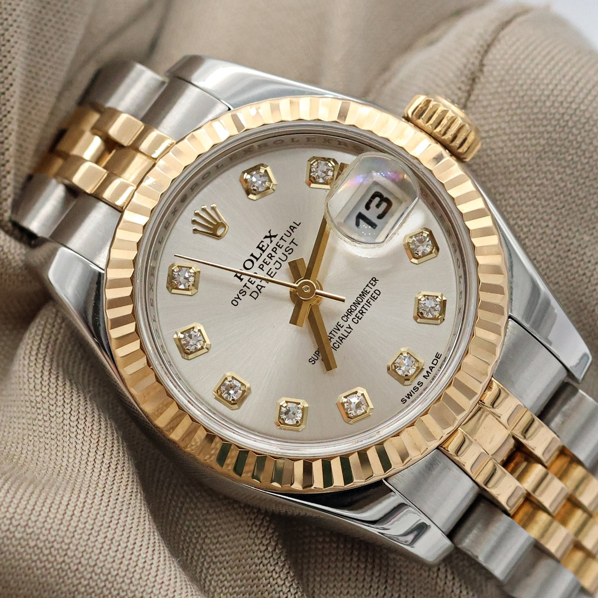 Rolex Lady-Datejust ref. 179171 - Silver Diamonds Dial - Full Set