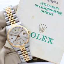 Bild in Galerie-Viewer laden, Rolex Datejust 31 mittelgroße Ref. 68273 - Silber -Zifferblatt mit goldenen Indizes - Vollständiger Satz