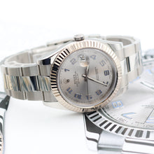 Bild in Galerie-Viewer laden, Rolex Datejust II Ref. 116334 Silber/blaues Arabisch -Zifferblatt Auster Armband - Voller Satz