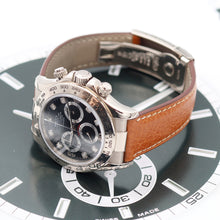 Załaduj obraz do przeglądarki galerii, Rolex Daytona ref. 116519 Black Dial with Diamonds - White Gold 18K - Leather Strap