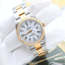 Carica l'immagine nel visualizzatore di Gallery, Rolex Date ref. 15233 White Roman Dial Oyster Bracelet Steel/Gold - Full Set