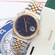 Bild in Galerie-Viewer laden, Rolex Datejust 36 ref. 16233 Blue Roman dial - Jubilee Bracelet - Full Set