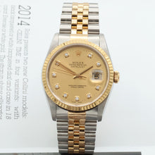 Load image into Gallery viewer, Rolex Datejust 36 ref. ref. 16233G Champagne Big Diamonds dial - Jubilee