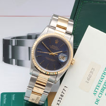 Załaduj obraz do przeglądarki galerii, Rolex Datejust 36 ref. 16233 Blue Soleil dial - Oyster Bracelet - Full Set