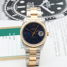 Załaduj obraz do przeglądarki galerii, Rolex Datejust 36 ref. 16233 Blue Soleil dial - Oyster Bracelet - Full Set
