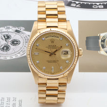 Carica l'immagine nel visualizzatore di Gallery, Rolex Day-Date 36 ref. 18038 - Champagne Diamonds dial - President Bracelet