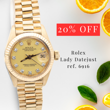 Carica l'immagine nel visualizzatore di Gallery, ON SALE: Rolex Datejust Lady ref. 6916 Yellow Diamond Dial - President Bracelet