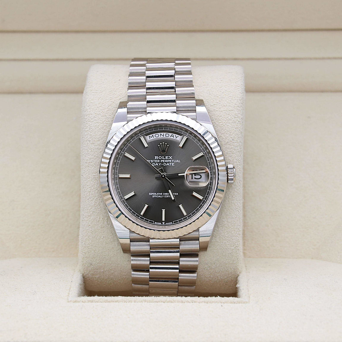 Rolex Day-Date 40 228239 Rhodium Dial Full Set – Debonar - Main Image