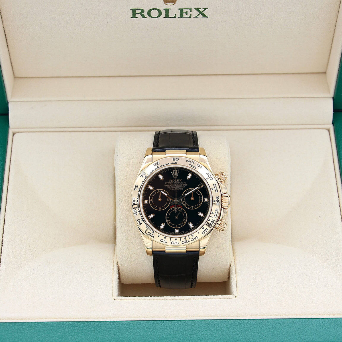 Rolex Daytona 116518 Leather Strap - Black dial with black
