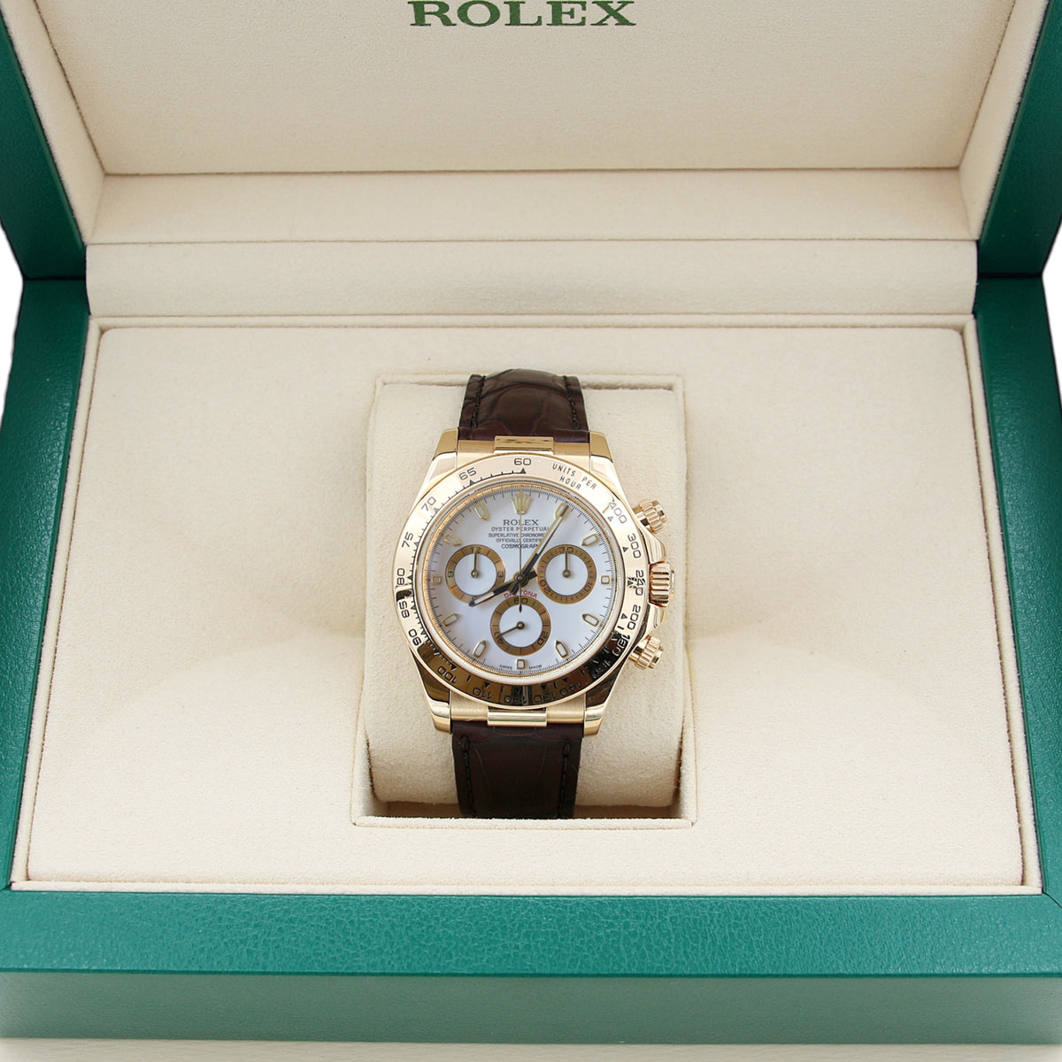 Rolex daytona white hot sale gold leather strap