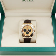 Załaduj obraz do przeglądarki galerii, Rolex Daytona ref. 116518 - 18k Yellow Gold and Leather Strap - Champagne dial with black subdials