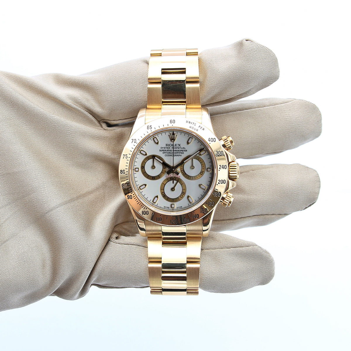 Rolex daytona hotsell gold white face