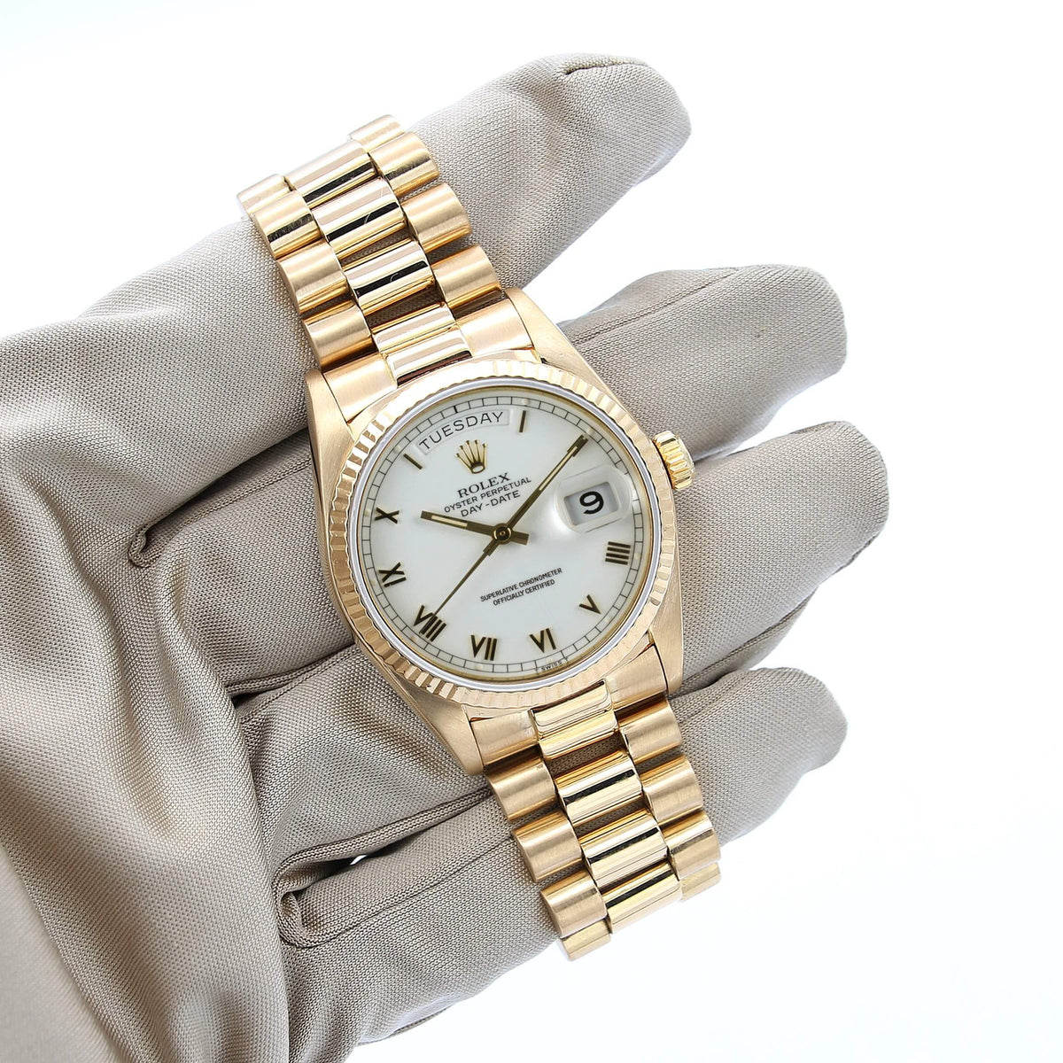 rolex day date white dial roman numerals