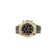 Załaduj obraz do przeglądarki galerii, Rolex Daytona ref. 116518 - 18k Yellow Gold and Leather Strap - Black Diamonds dial - Full Set