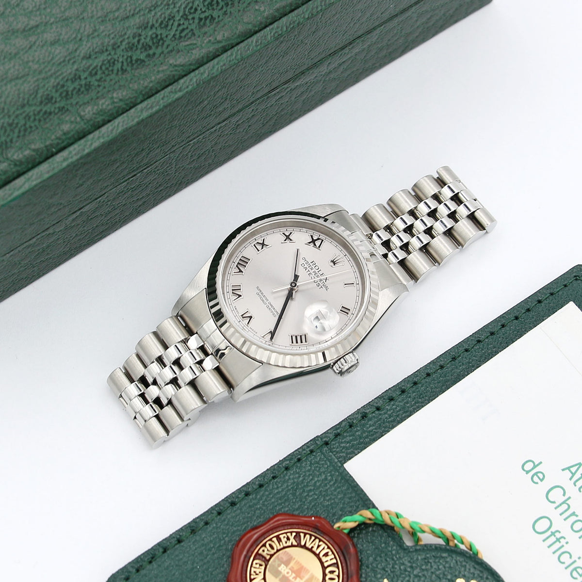 Rolex Datejust 36 ref. 16234 Gray Roman Dial Full Set Debonar