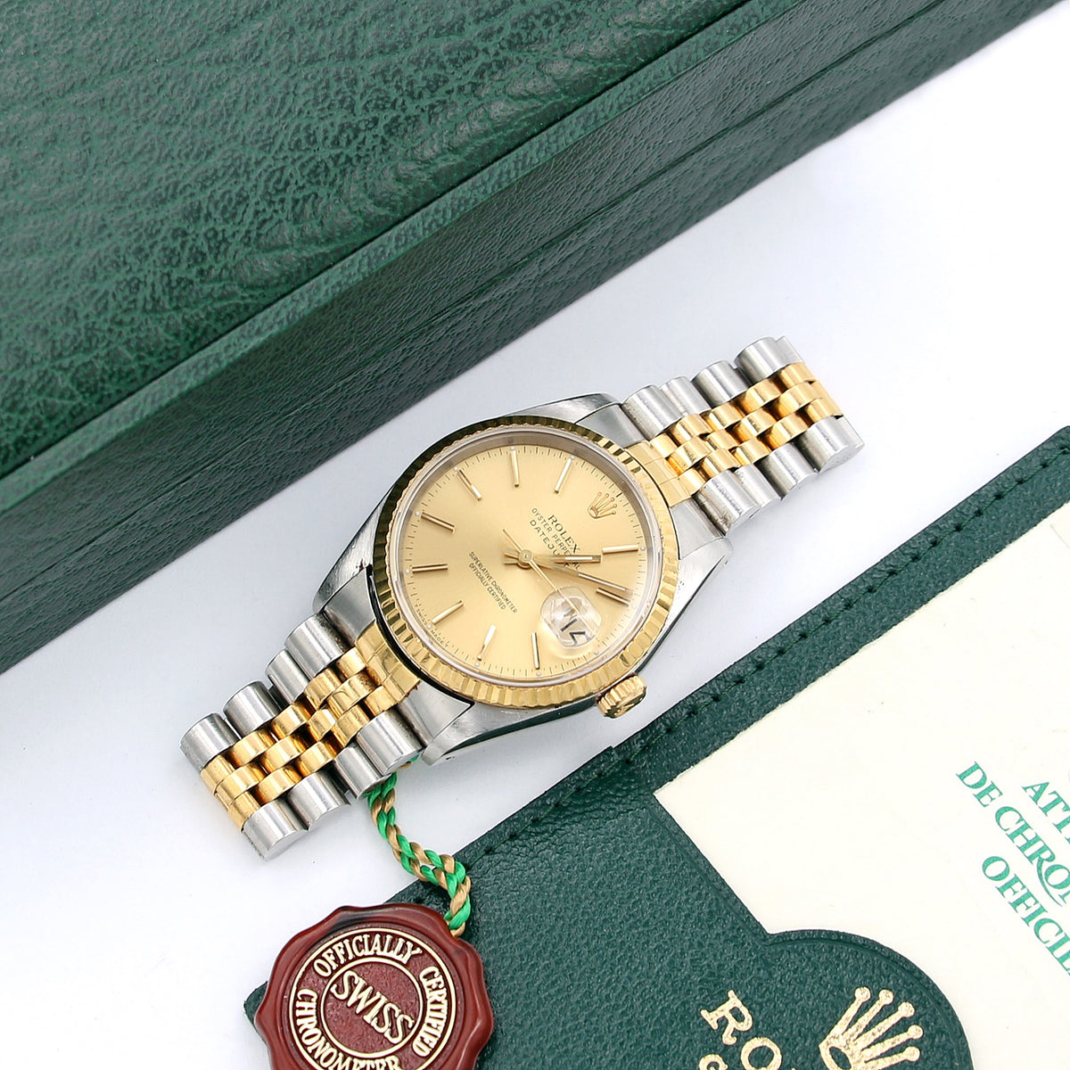 Rolex Datejust Ref 16233G Champagne Diamond Dial 18K Yellow 