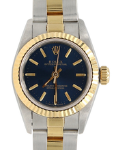 Bild in Galerie-Viewer laden, Rolex Oyster Perpetual ref. 67193 Steel/Gold Blue Dial Oyster Bracelet Rolex Lady Oyster watch