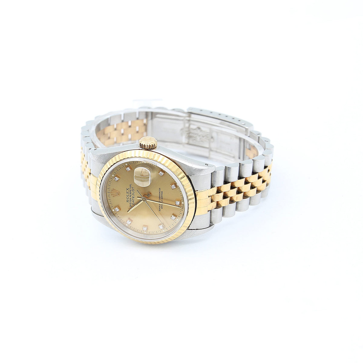 Rolex Datejust Ref 16233G Champagne Diamond Dial 18K Yellow 