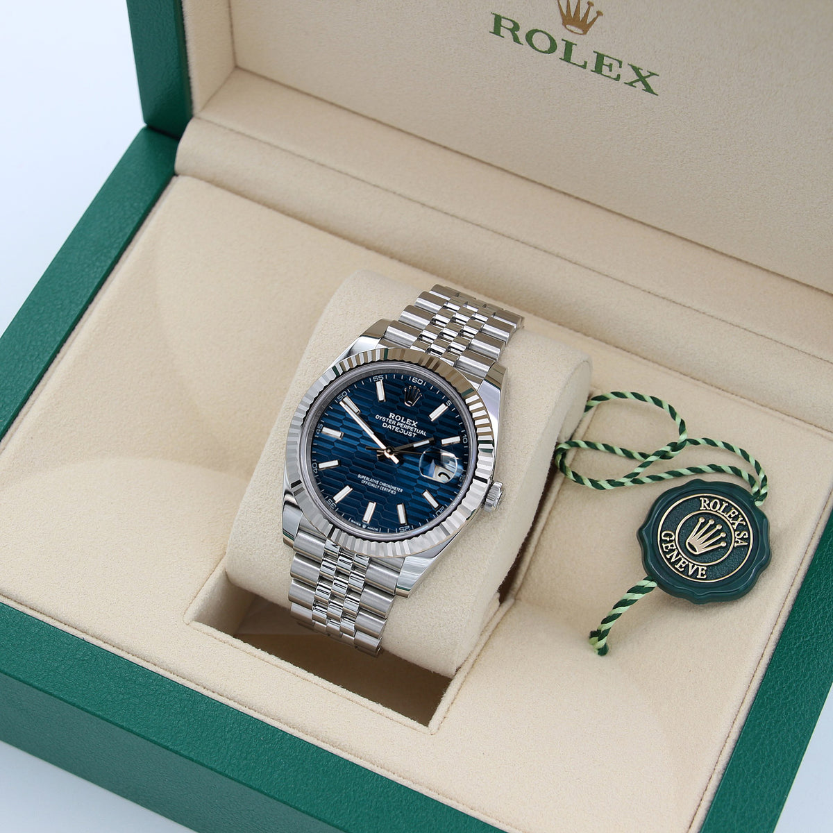 Rolex Datejust ref. 126334 Blue Motif Dial Jubilee bracelet Full Set Debonar Watches Sp. z o.o