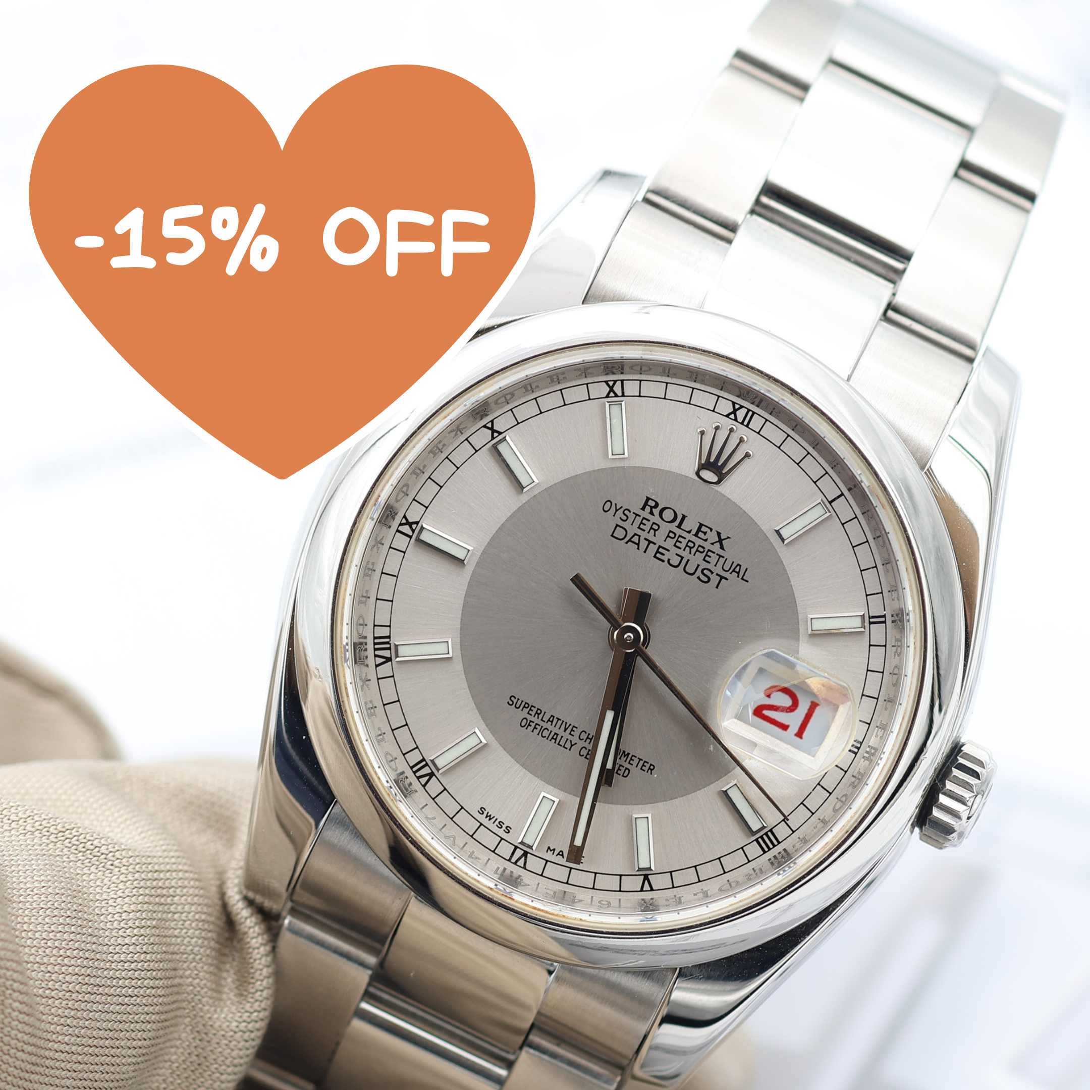 ON SALE: Rolex Datejust ref. 116200 Silver / Dark Silver (Tuxedo) Dial - Oyster Bracelet - Full Set