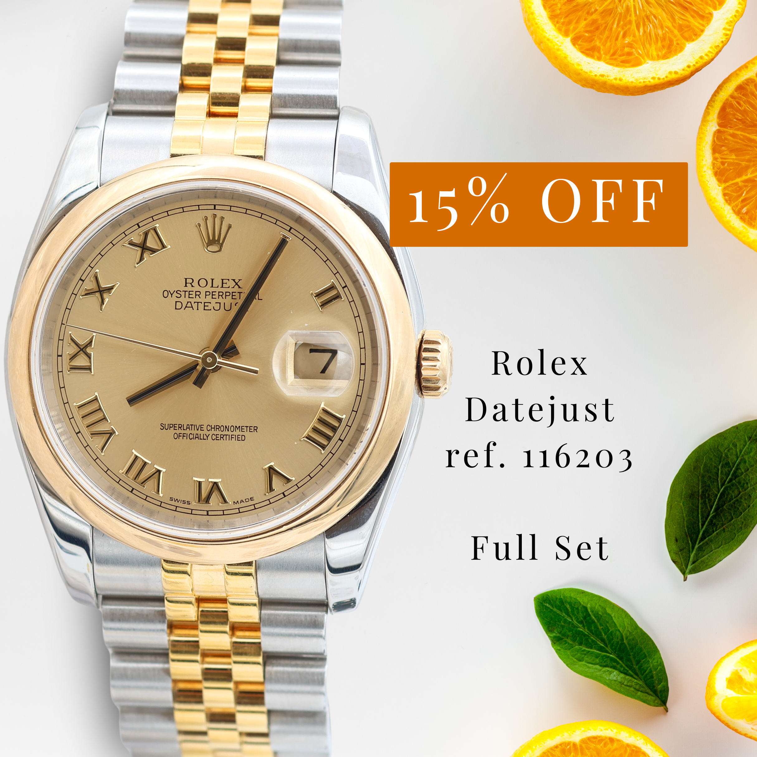 ON SALE: Rolex Datejust ref. 116203 Champagne Roman Dial Jubilee - Full Set