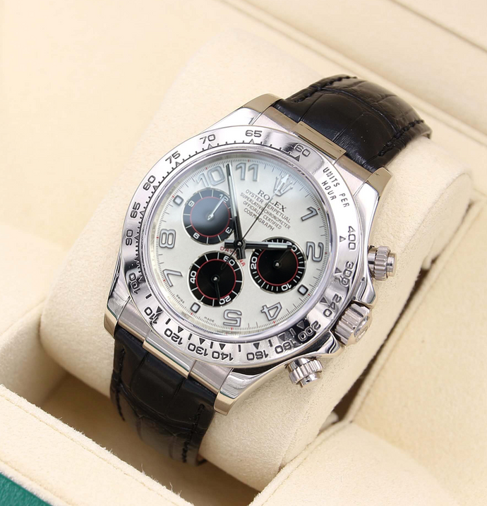 Rolex Daytona ref. 116519 Silver Racing Black Subs Dial - White Gold 18K - Leather Strap - Full Set