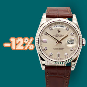 ON SALE: Rolex Day-Date ref. 118239 Silver Diamond Dial Leather Strap -Full set
