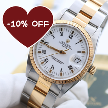 Charger l'image dans la galerie, ON SALE: Rolex Date ref. 15233 White Roman Dial Oyster Bracelet Steel/Gold - Full Set
