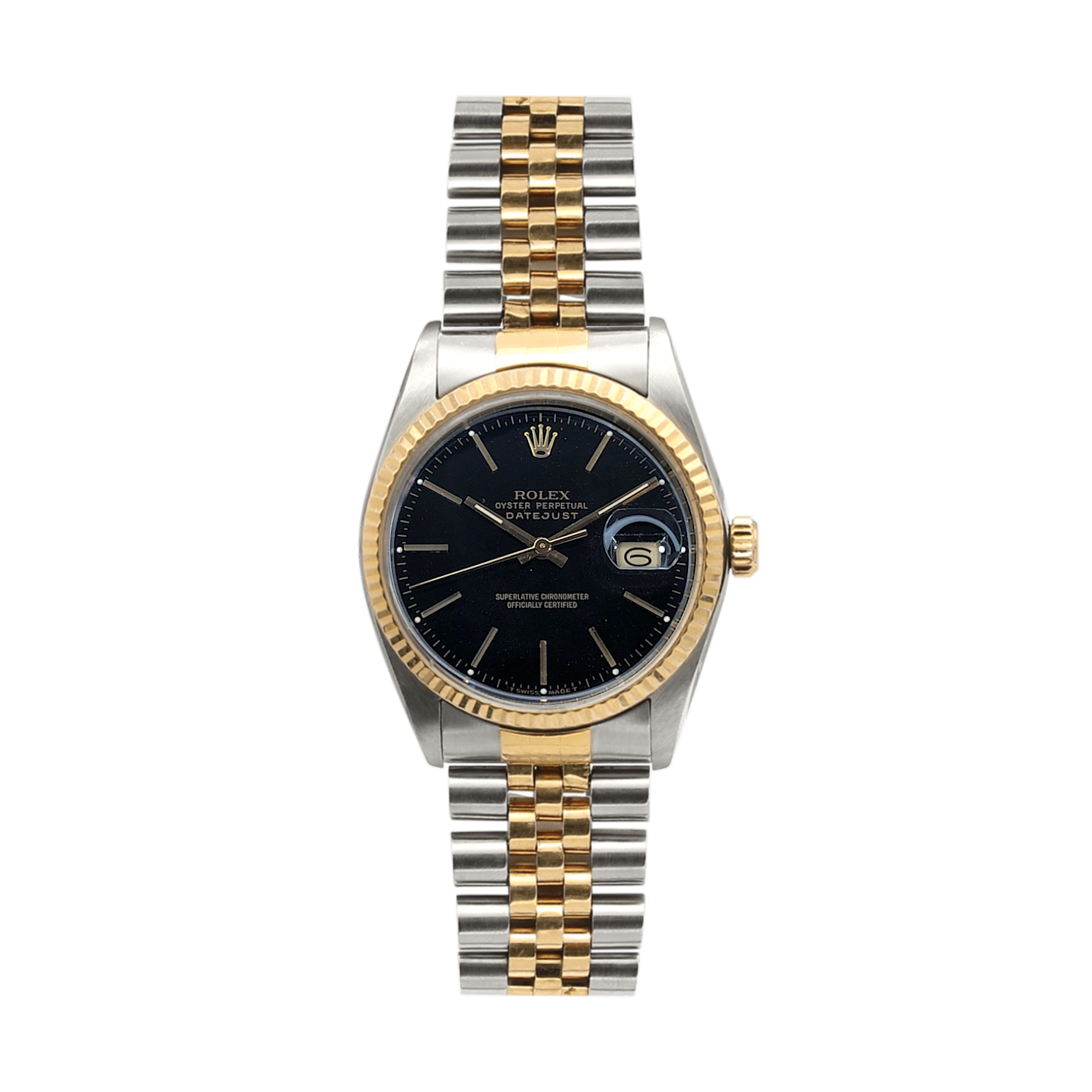 Rolex Datejust Ref. 16013 -steel/gold - schwarzes einfaches Zifferblatt