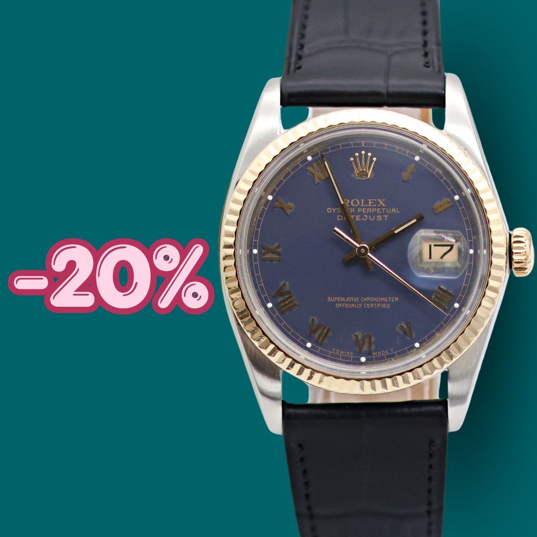 ON SALE: Rolex Datejust ref. 16013 Blue Roman Dial - Leather Strap - Full set
