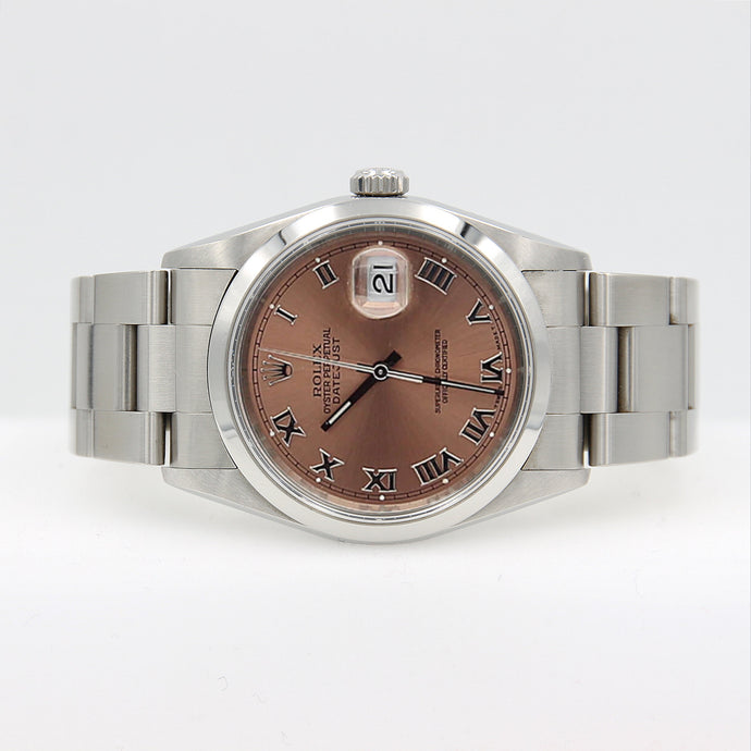 Rolex Datejust 36 Ref. 16200 - Lachs Römisch -Zifferblatt Auster Armband - Voller Set