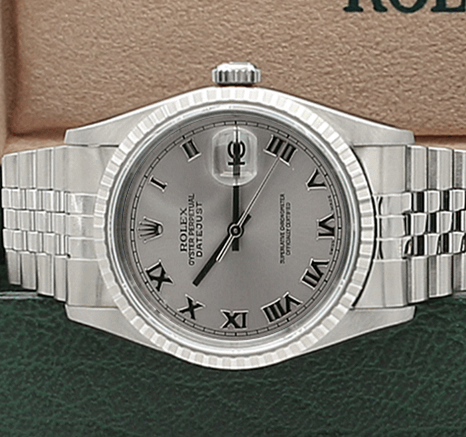 Rolex Datejust ref. 16220 Grey Roman Dial Jubilee Bracelet